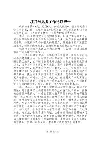 项目部党务工作述职报告