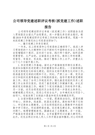 公司领导党建述职评议考核(抓党建工作)述职报告