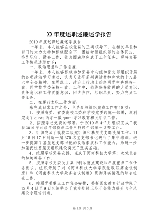 XX年度述职述廉述学报告