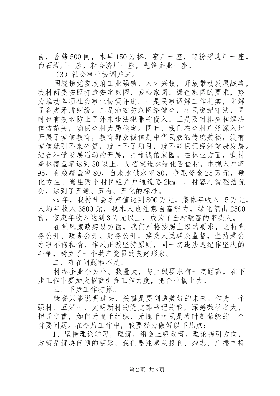 XX年村党支部书记年终述职述廉报告范文_第2页