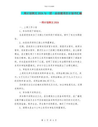 一周计划例文2024与一团一品创建项目计划书汇编