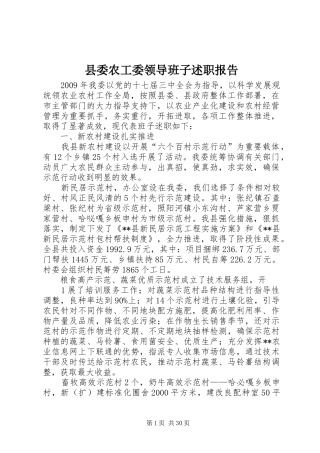 县委农工委领导班子述职报告