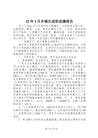 XX年4月乡镇长述职述廉报告