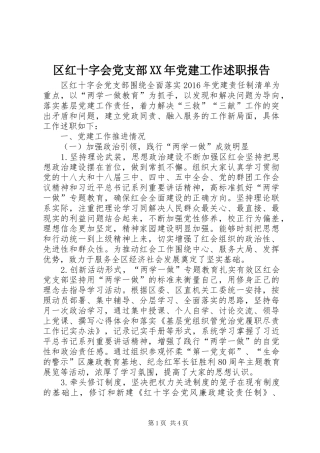 区红十字会党支部XX年党建工作述职报告