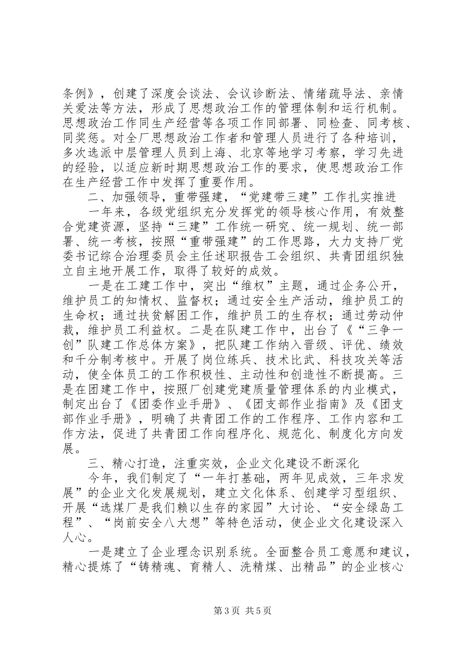 厂党委书记综合治理委员会主任述职报告_第3页