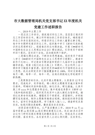 市大数据管理局机关党支部书记XX年度机关党建工作述职报告