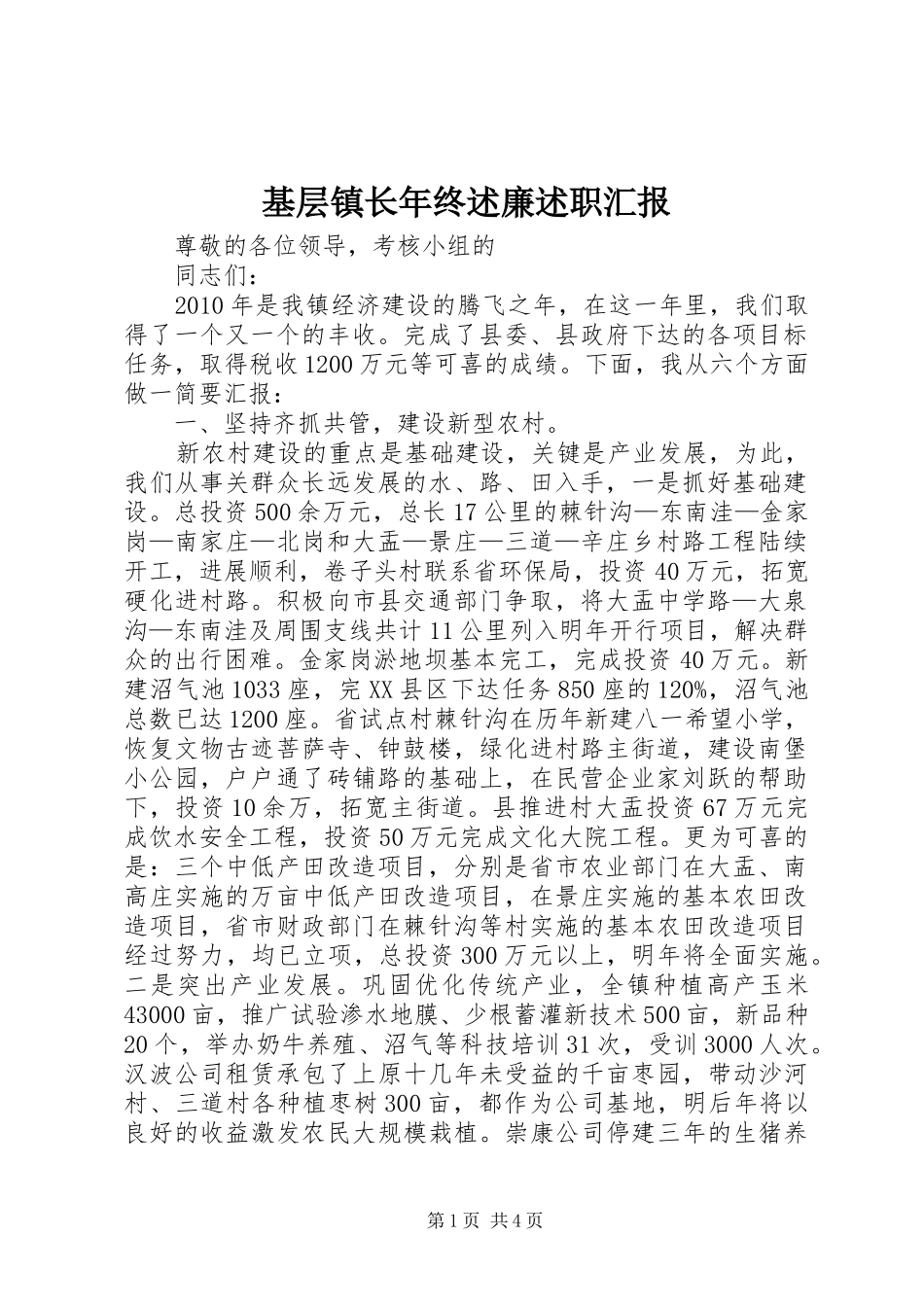 基层镇长年终述廉述职汇报_第1页