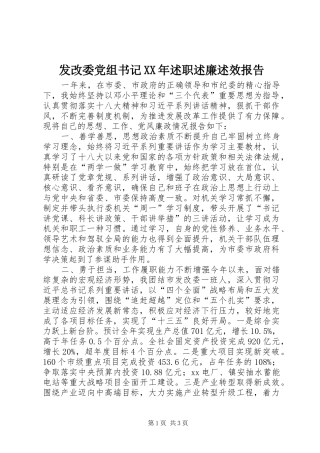 发改委党组书记XX年述职述廉述效报告