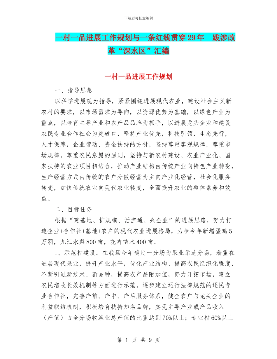 一村一品发展工作规划与一条红线贯穿29年_第1页