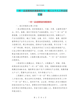 一村一品发展现状调查报告与一线工人个人工作总结汇编