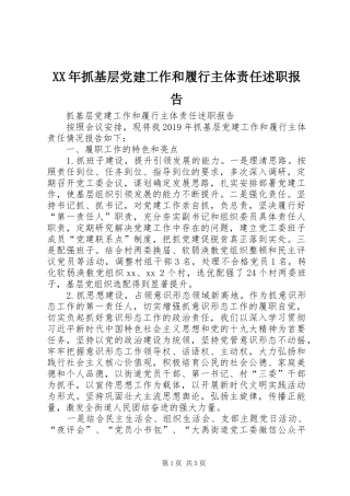 XX年抓基层党建工作和履行主体责任述职报告