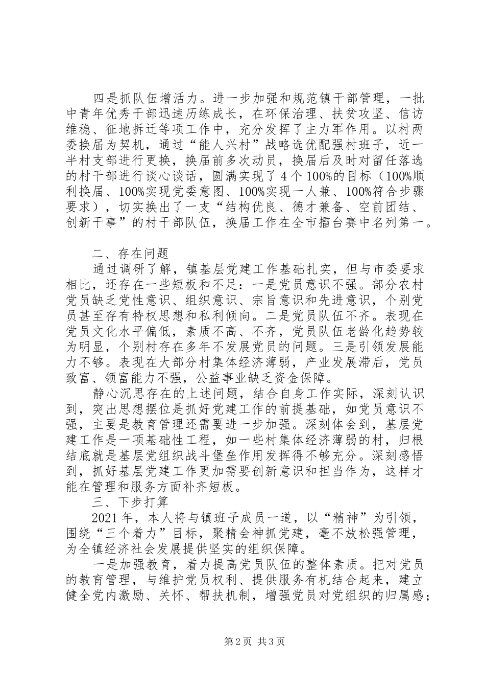 XX年乡镇领导抓基层党建工作述职报告_第2页