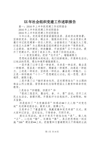 XX年社会组织党建工作述职报告