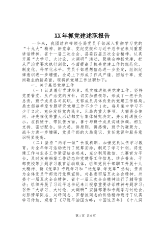XX年抓党建述职报告