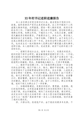 XX年村书记述职述廉报告