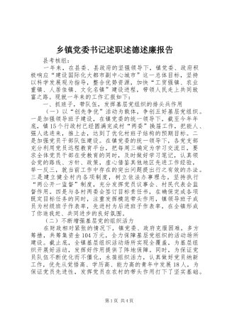 乡镇党委书记述职述德述廉报告