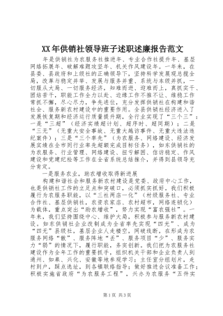 XX年供销社领导班子述职述廉报告范文