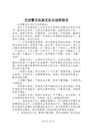 交巡警支队副支队长述职报告