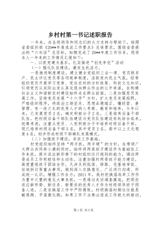 乡村村第一书记述职报告