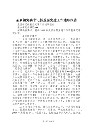 某乡镇党委书记抓基层党建工作述职报告