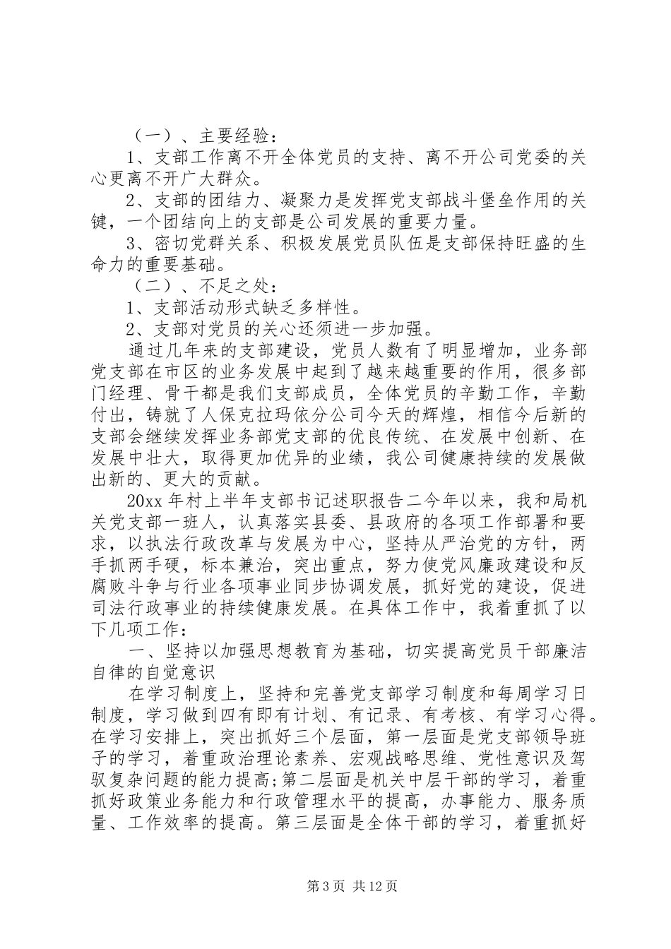 XX年村上半年支部书记述职报告_第3页