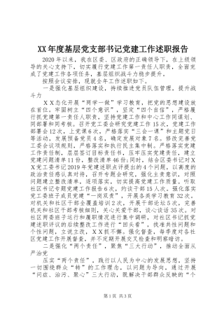 XX年度基层党支部书记党建工作述职报告