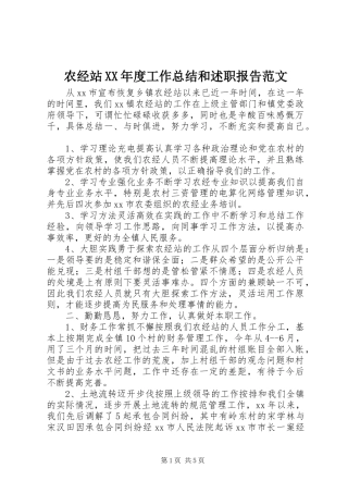 农经站XX年度工作总结和述职报告范文