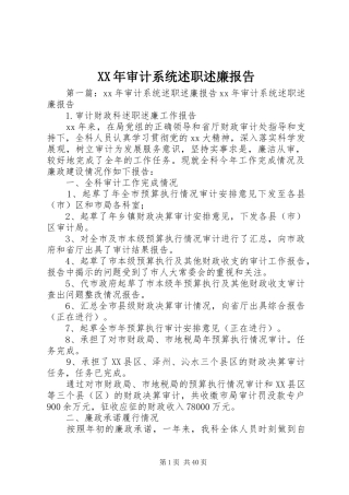 XX年审计系统述职述廉报告