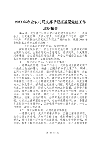 20XX年农业农村局支部书记抓基层党建工作述职报告