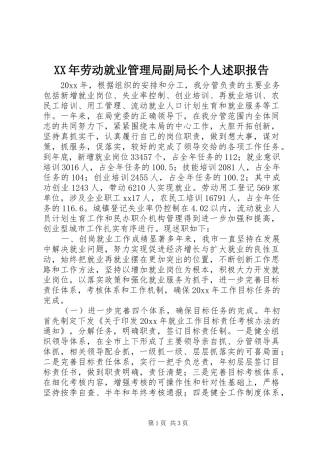 XX年劳动就业管理局副局长个人述职报告