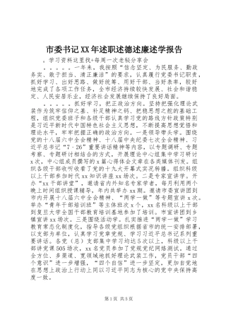 市委书记XX年述职述德述廉述学报告