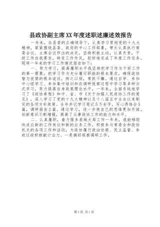 县政协副主席XX年度述职述廉述效报告
