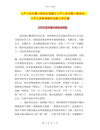 三严三实专题心得体会两篇与三严三实专题心得体会：三严三实标准指导法院工作汇编