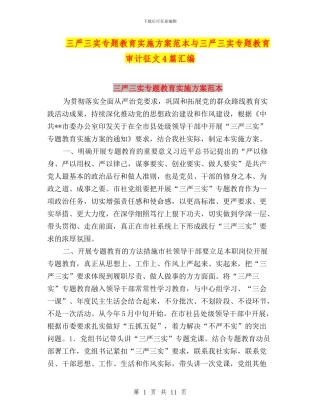 三严三实专题教育实施方案范本与三严三实专题教育审计征文4篇汇编