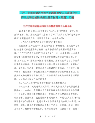 三严三实和忠诚干净担当专题教育学习心得体会与三严三实和忠诚干净担当发言材料汇编