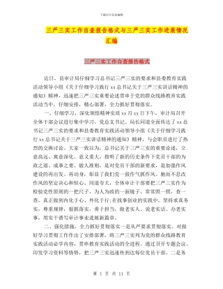 三严三实工作自查报告格式与三严三实工作进展情况汇编