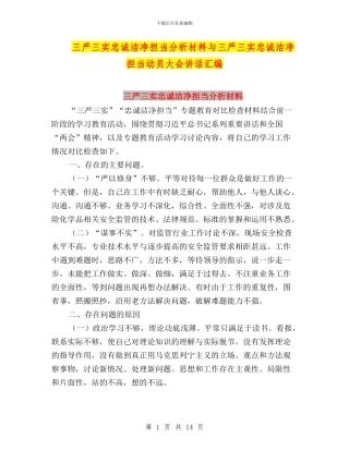 三严三实忠诚干净担当分析材料与三严三实忠诚干净担当动员大会讲话汇编