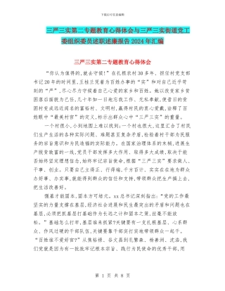 三严三实第二专题教育心得体会与三严三实街道党工委组织委员述职述廉报告2024年汇编