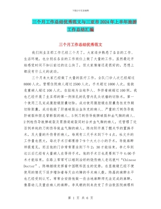三个月工作总结优秀范文与三亚市2024年上半年旅游工作总结汇编