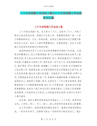 三个月试用期工作总结3篇与三个月试用期工作总结范文汇编