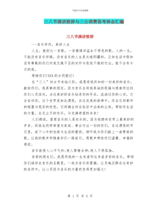 三八节演讲致辞与三公消费思考体会汇编