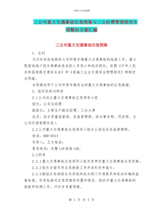三公司重大交通事故应急预案与三公经费管理使用专项整治方案汇编