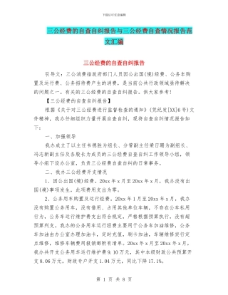 三公经费的自查自纠报告与三公经费自查情况报告范文汇编