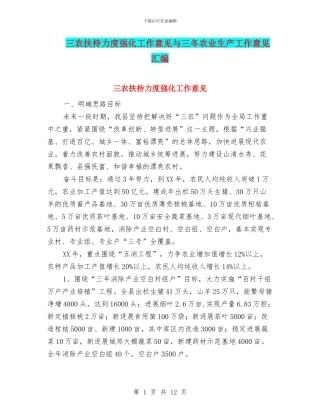 三农扶持力度强化工作意见与三冬农业生产工作意见汇编