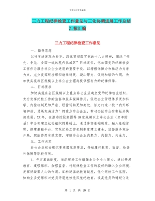 三力工程纪律检查工作意见与三化协调发展工作总结汇报汇编