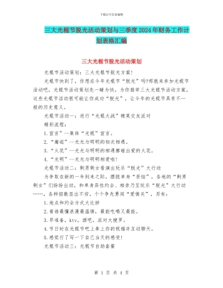 三大光棍节脱光活动策划与三季度2024年财务工作计划表格汇编