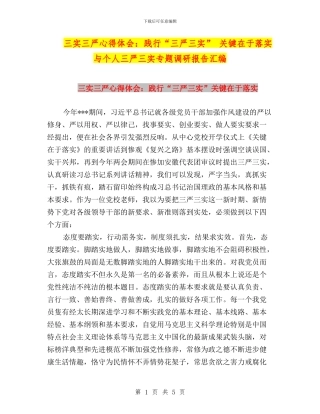 三实三严心得体会：践行“三严三实”-关键在于落实与个人三严三实专题调研报告汇编