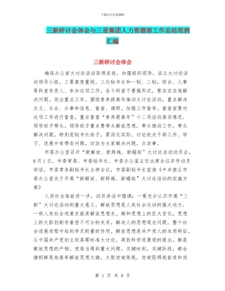 三新研讨会体会与三星集团人力资源部工作总结范例汇编