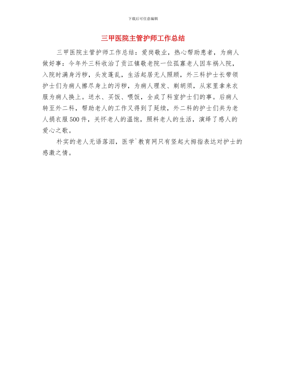 三甲医院主管护师2024的工作总结与三甲医院主管护师工作总结汇编_第2页
