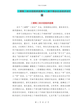 三着眼三结合促组织发展与三级干部会议总结讲话汇编